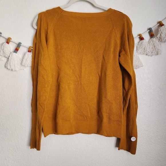 Ann Taylor Wool Blend Mustard Yellow Button Long Sleeve Sweater Top S - Picture 7 of 8